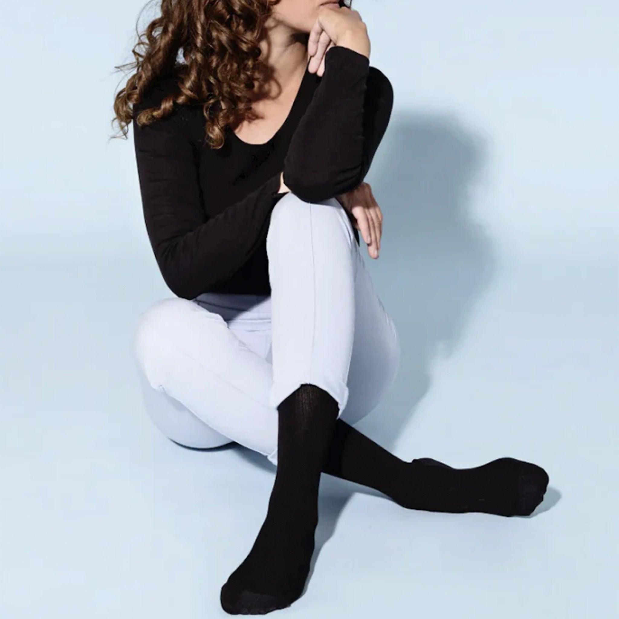 Support socks cotton black for swollen and tired legs 3-pack