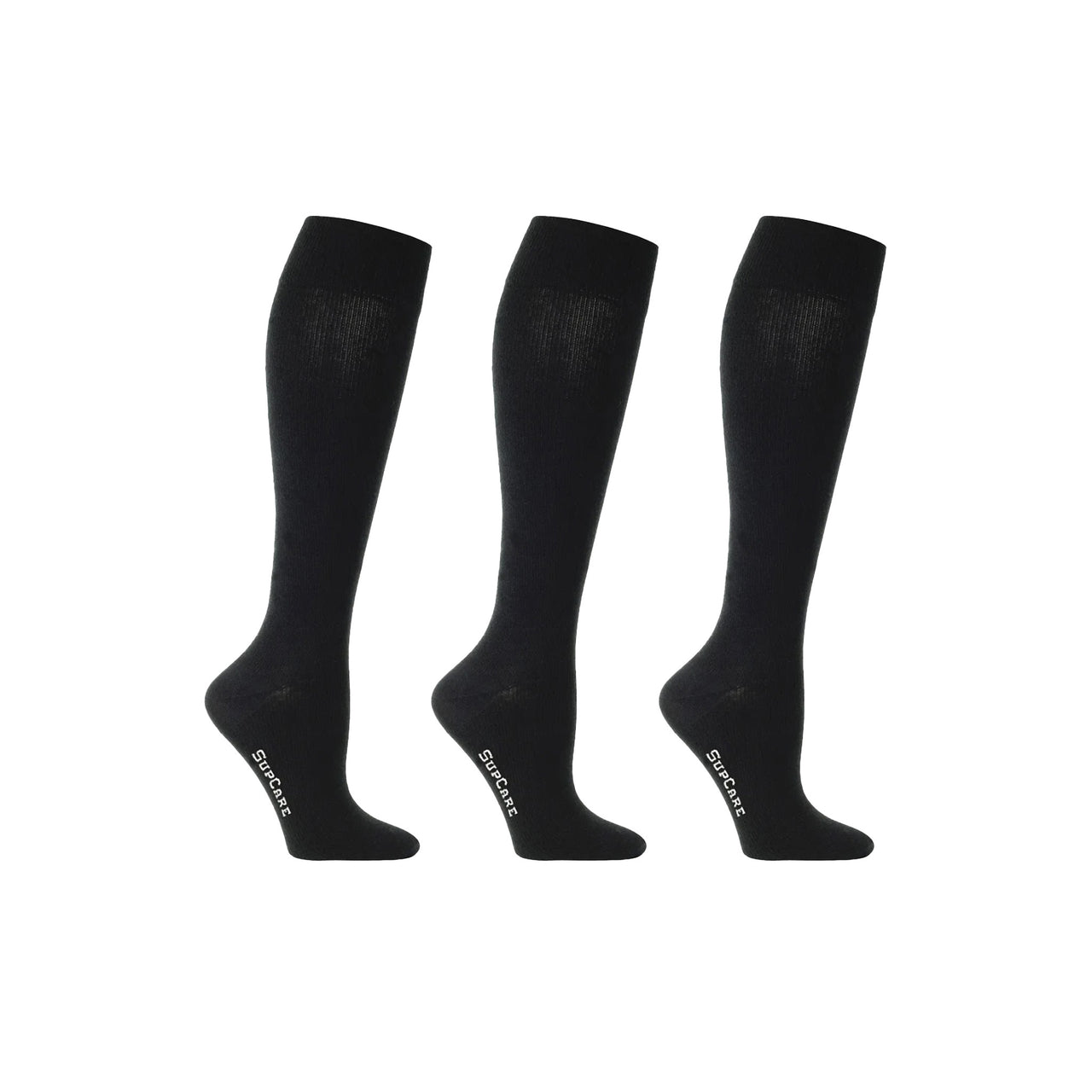 Support socks cotton black for swollen and tired legs 3-pack