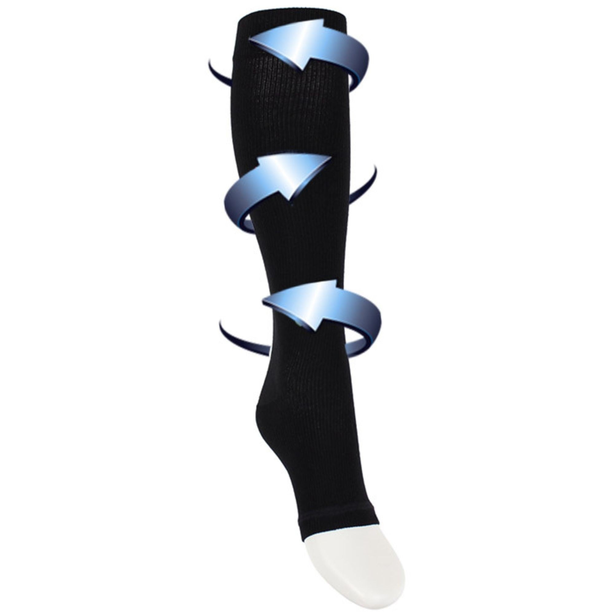 Compression socks with open toe black for swollen and tired legs 3-pack