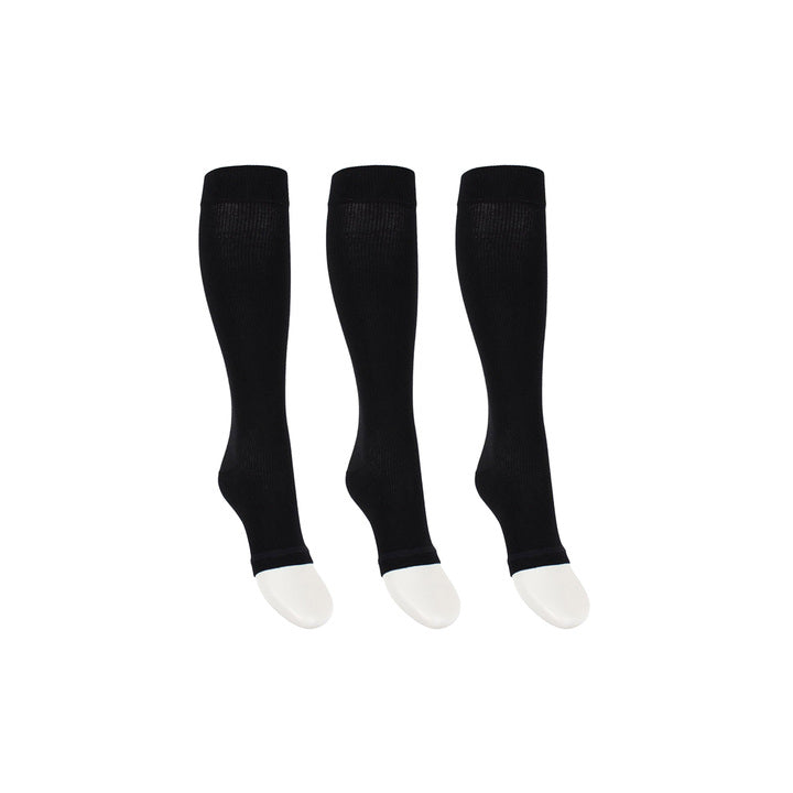 Compression socks with open toe black for swollen and tired legs 3-pack