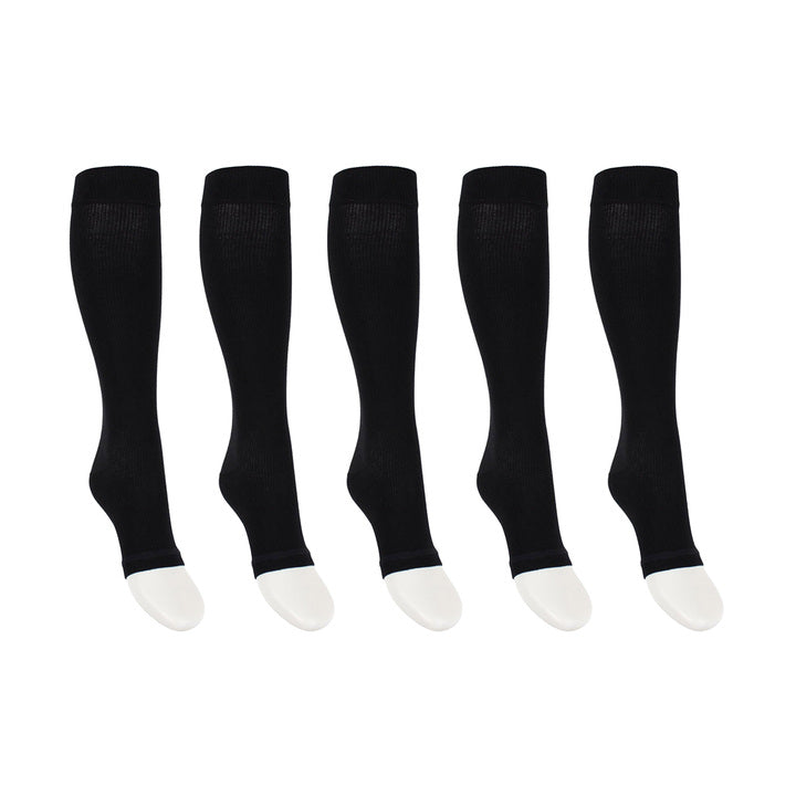 Compression socks with open toe black for swollen and tired legs 5-pack