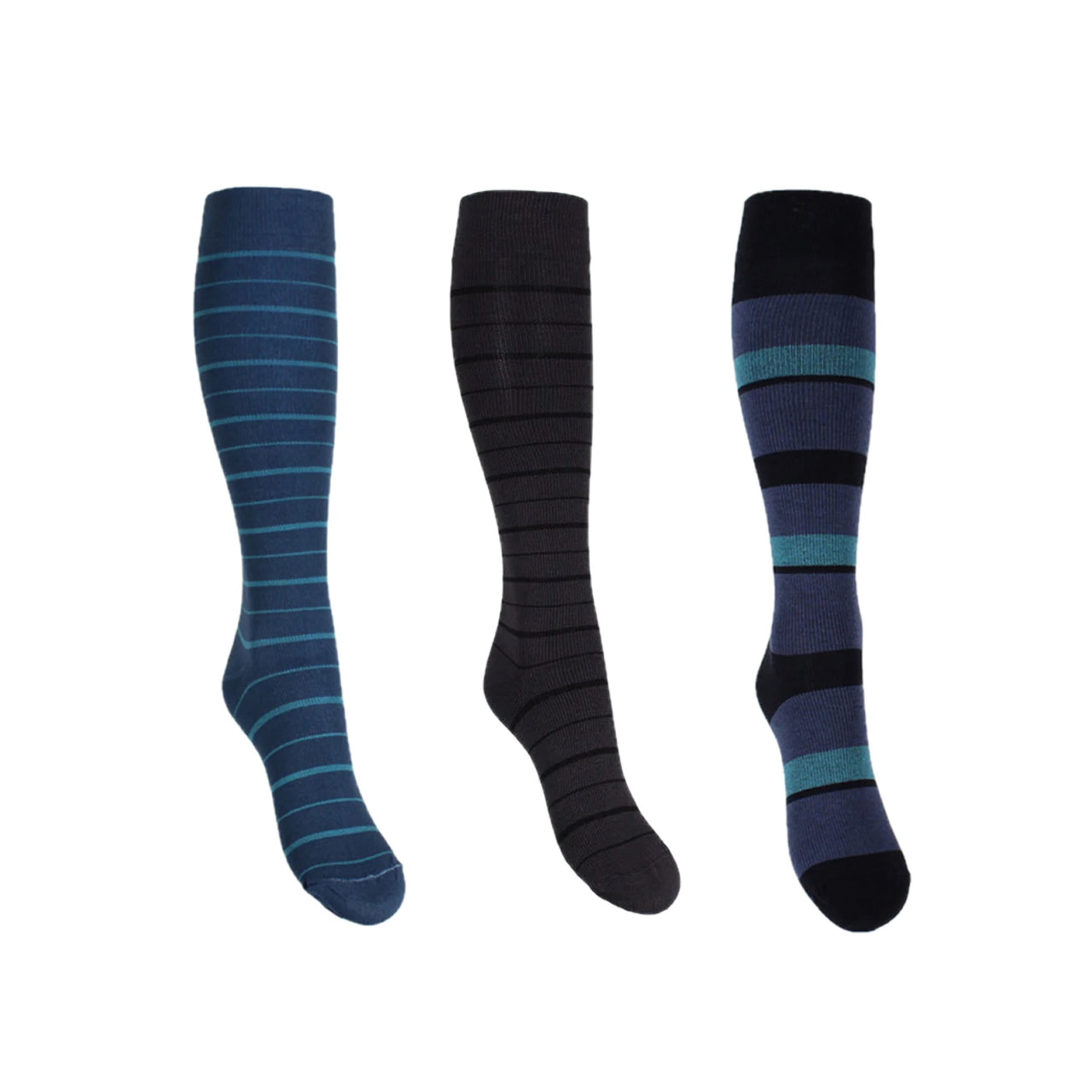 Striped compression socks for tired and swollen legs 3-pack