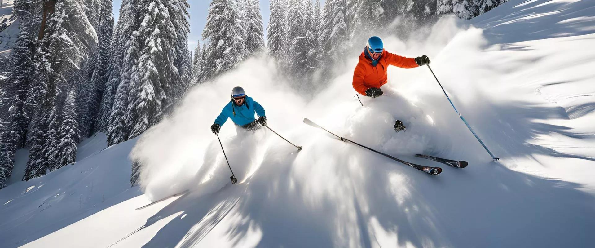 Zwei Personen beim Skifahren Zwei Personen beim Skifahren